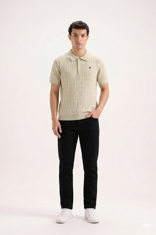 SAGE MIST CABLE KNIT POLO