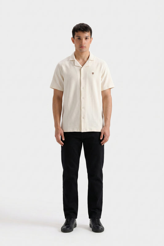 OFF WHITE TEXTURE CUBAN COLLAR SHIRT