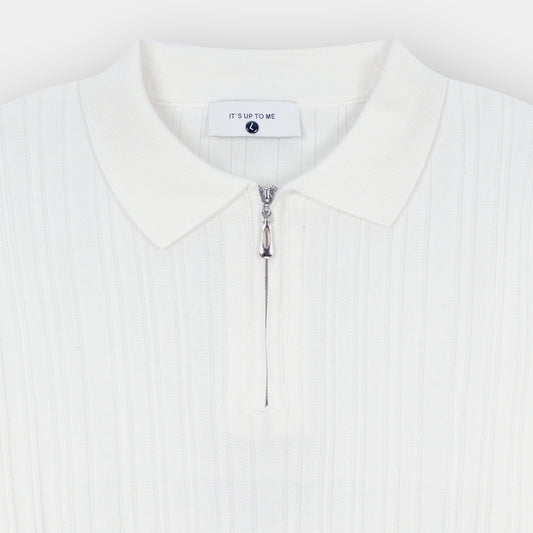 WHITE DROP NEEDLE KNIT POLO