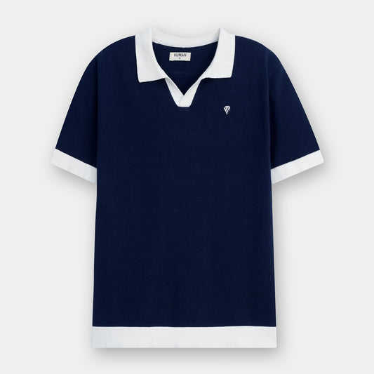 NAVY BLUE TEXTURE KNIT POLO