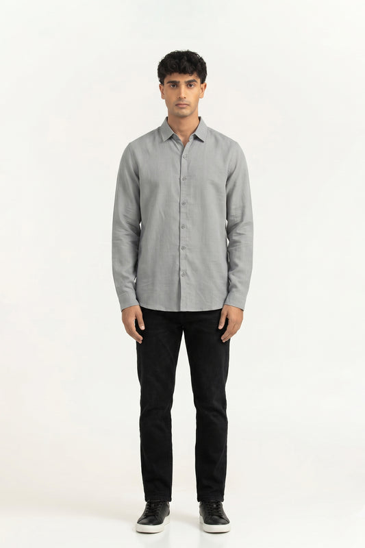 GREY IRISH LINEN BUTTON DOWN SHIRT