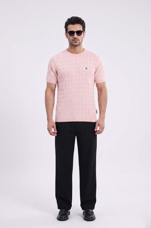VINTAGE PINK CABLE KNIT TEXTURE TEE