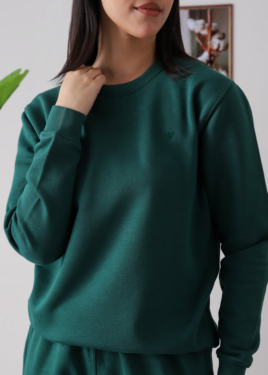 WOMEN PURE COMFORT COTTON FLEECE FOREST GREEN TRACKSUIT