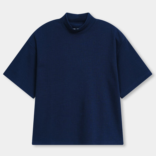 PAGEANT BLUE MOCK NEK BOXY FIT TEE