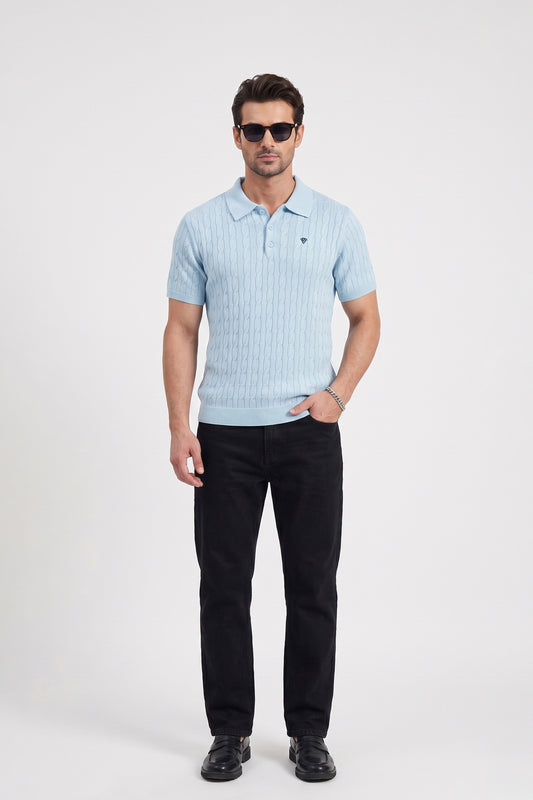 COASTAL BLUE CABLE KNIT POLO