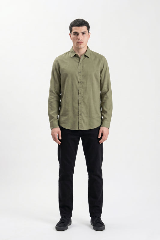 ARMY GREEN IRISH LINEN BUTTON DOWN SHIRT