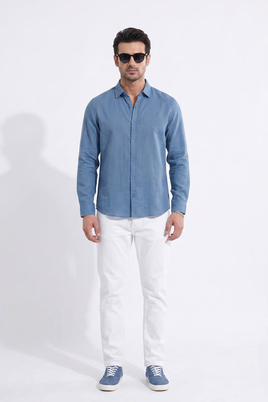POWDER BLUE IRISH LINEN BUTTON DOWN SHIRT