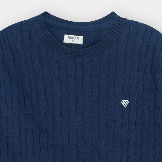 NAVY CABLE KNIT TEXTURE TEE