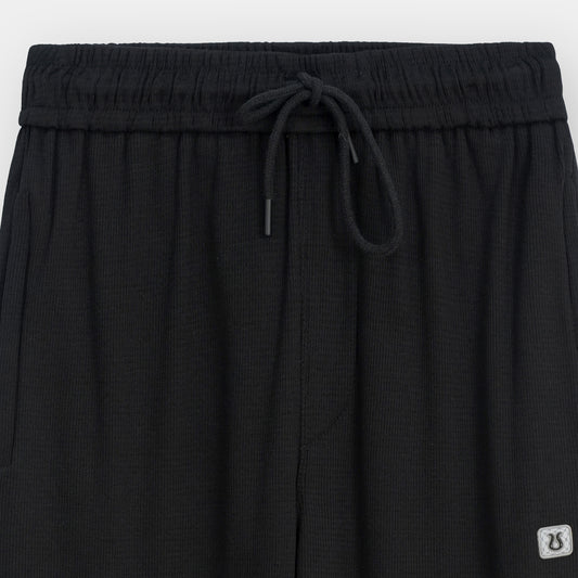 BLACK WAFFLE KNIT TROUSER
