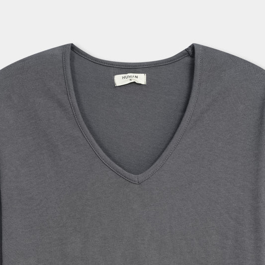CHARCOAL GREY V NECK TEE