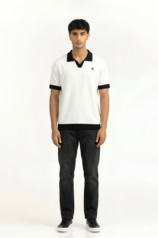 WHITE TEXTURE KNIT POLO