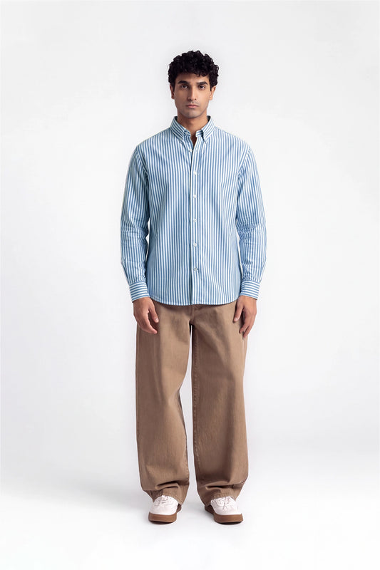 DENIM BLUE STRIPE BUTTON DOWN SHIRT