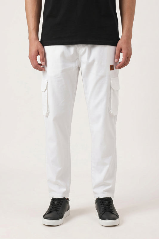 WHITE WOVEN CARGO TROUSER