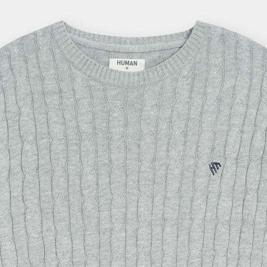 GREY CABLE KNIT TEXTURE TEE