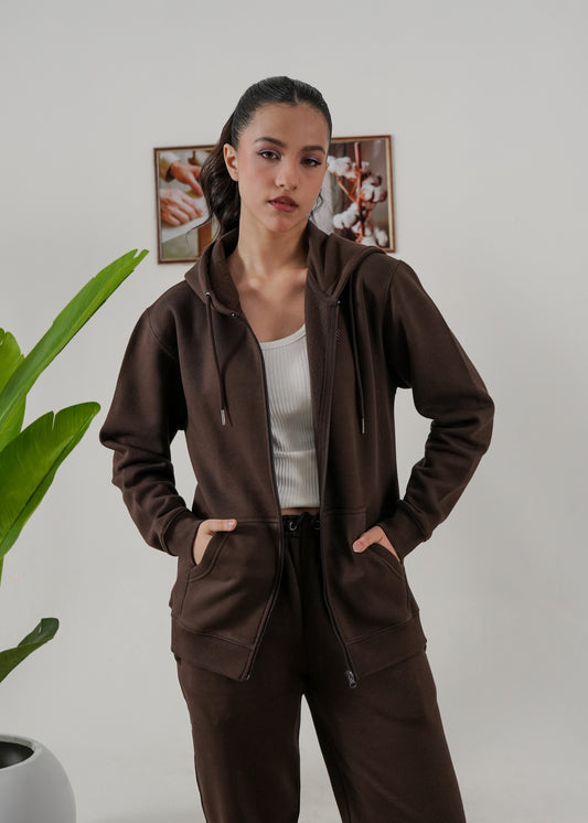 WOMEN PURE COMFORT COTTON FLEECE CHOCOLATE BROWN CORD-SET