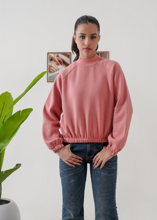 SALMON PINK RAGLAN CROP FIT SWEATSHIRT