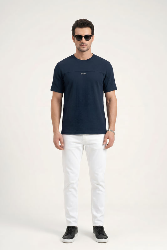 NAVY PANEL TEXTURE TEE