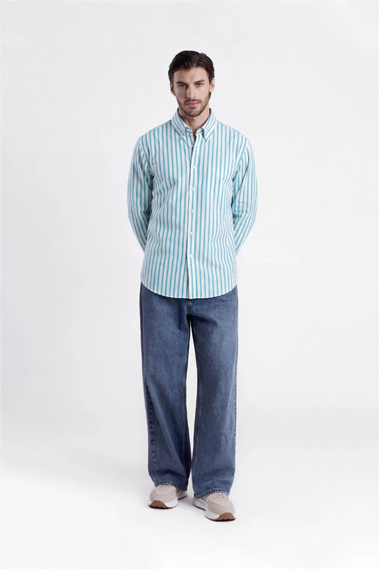 AQUA BLUE STRIPE BUTTON DOWN SHIRT