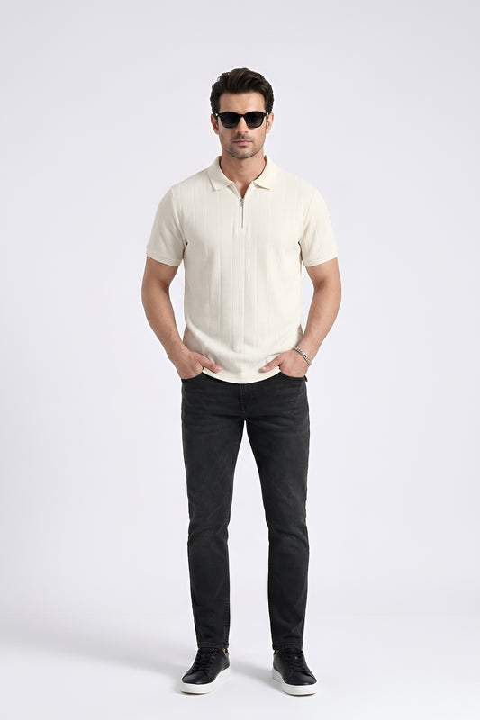 OFF WHITE DROP NEEDLE ZIP POLO