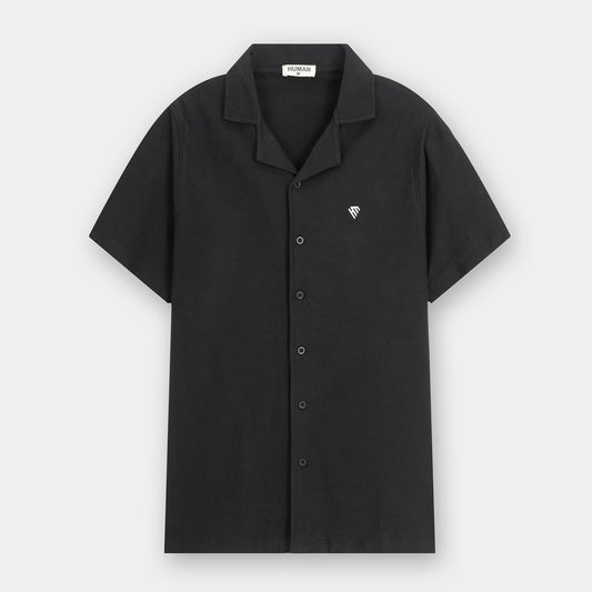 BLACK TEXTURE CUBAN COLLAR SHIRT