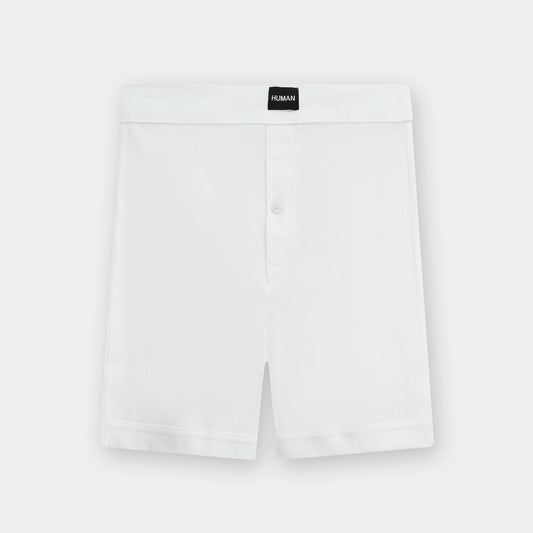 WHITE SEAMLESS RIB KNIT BOXER