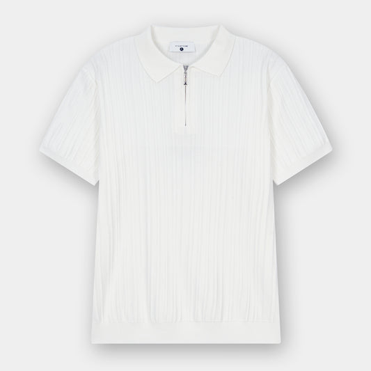 WHITE DROP NEEDLE KNIT POLO