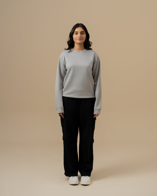 WOMEN SILVER GREY JACQUARD SWEATSHIRT