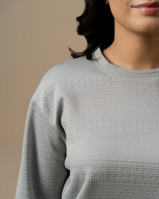 WOMEN SILVER GREY JACQUARD SWEATSHIRT