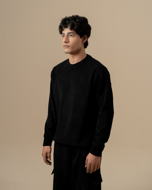 WAFFLE KNIT SWEATER BLACK