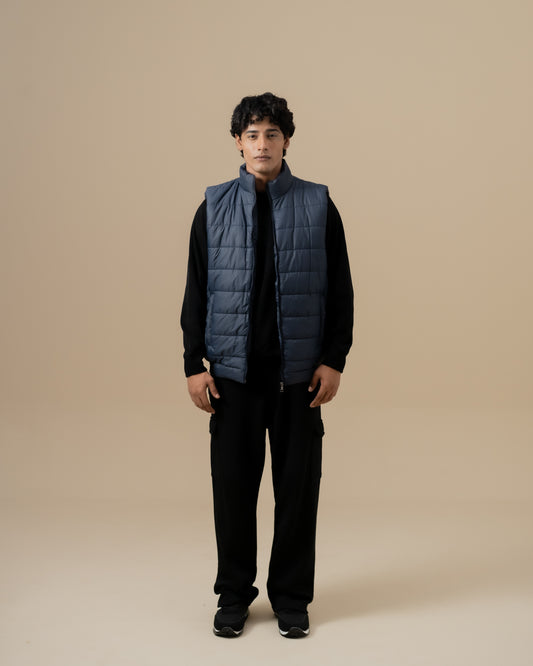 DARK NAVY SLEEVELESS PUFFER JACKET