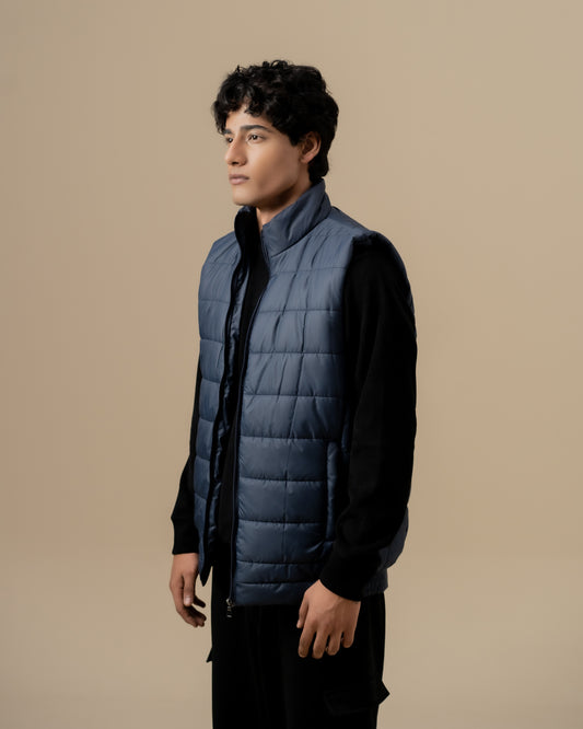 DARK NAVY SLEEVELESS PUFFER JACKET