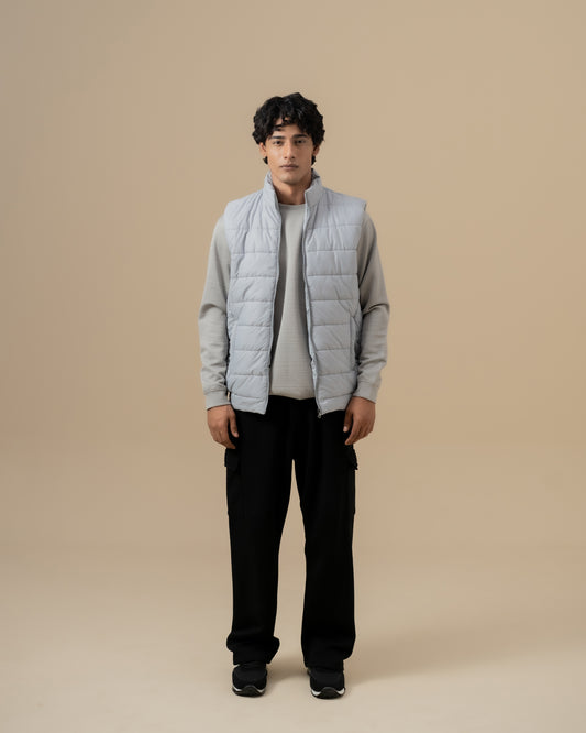 SILVER GREY SLEEVELESS PUFFER JACKET