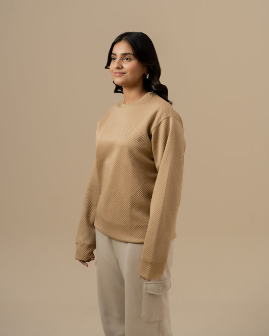 WOMEN BEIGE WEAVE SWEATSHIRT