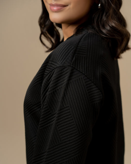 WOMEN BLACK WEAVE SWEATSHIRT