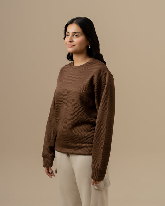 WOMEN BROWN WEAVE SWEATSHIRT