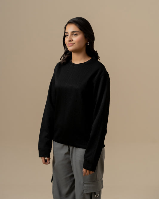 WOMEN BLACK JACQUARD SWEATSHIRT