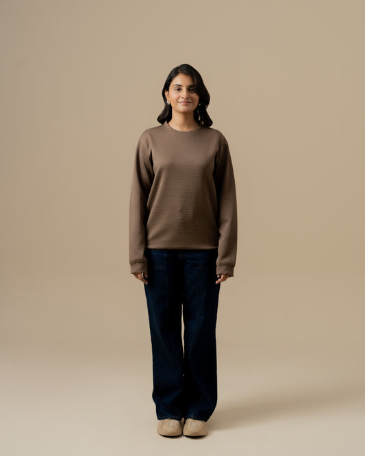 WOMEN BROWN JACQUARD SWEATSHIRT