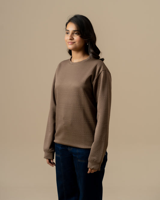 WOMEN BROWN JACQUARD SWEATSHIRT