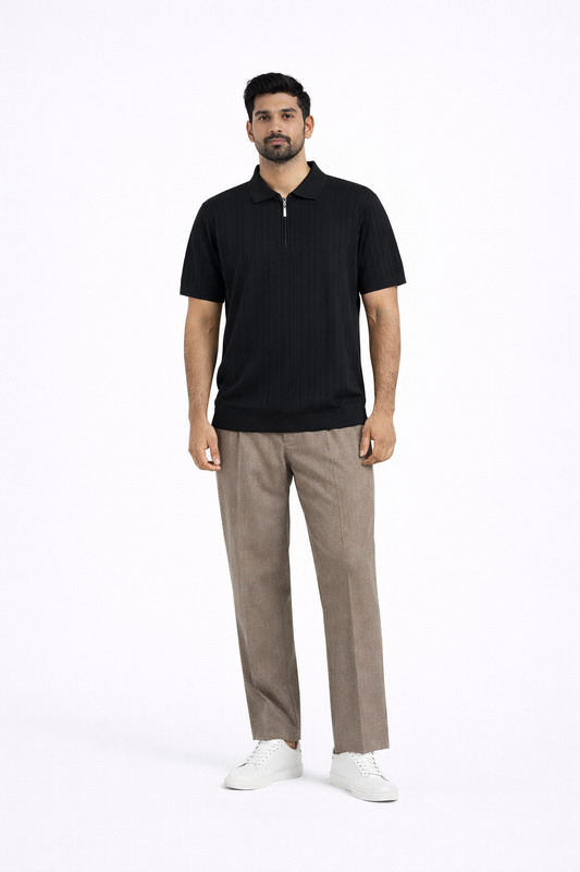 BLACK DROP NEEDLE KNIT POLO