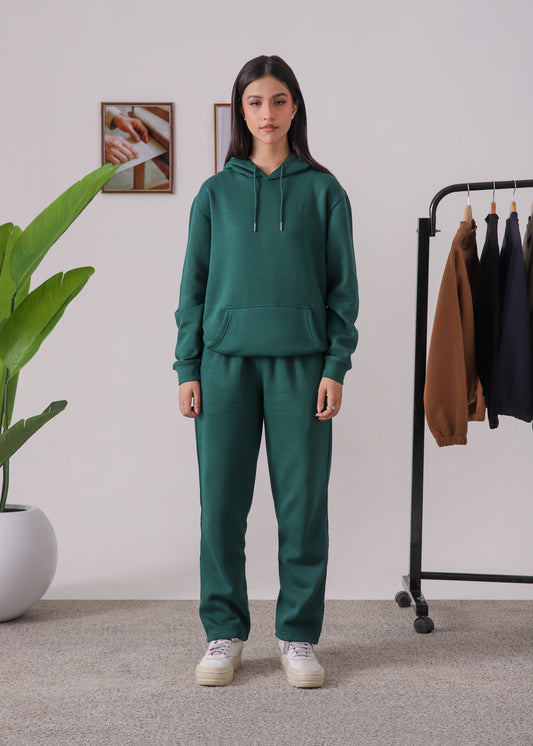WOMEN PURE COMFORT COTTON FLEECE FOREST GREEN CORD-SET