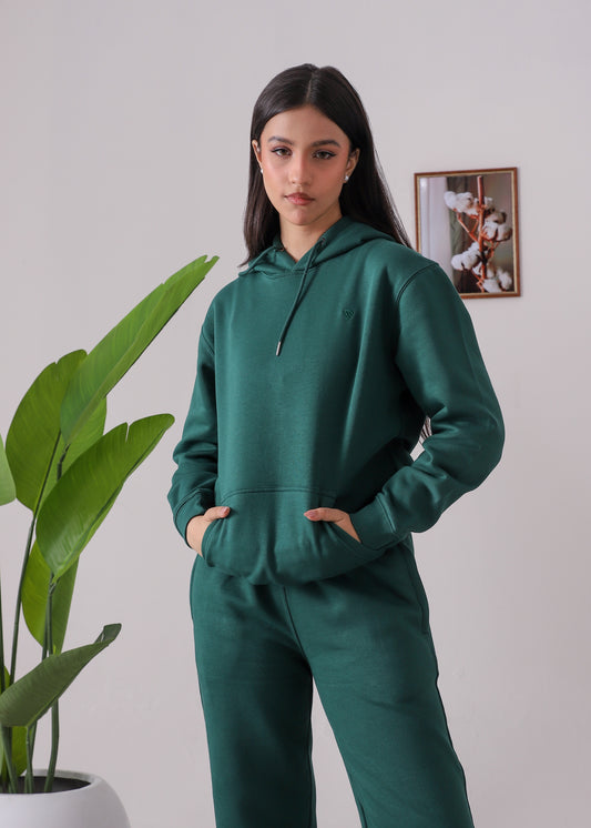 WOMEN PURE COMFORT COTTON FLEECE FOREST GREEN CORD-SET