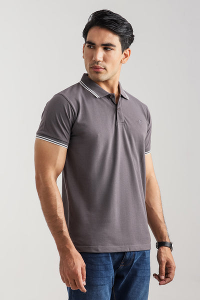 DARK GREY TIPPING POLO