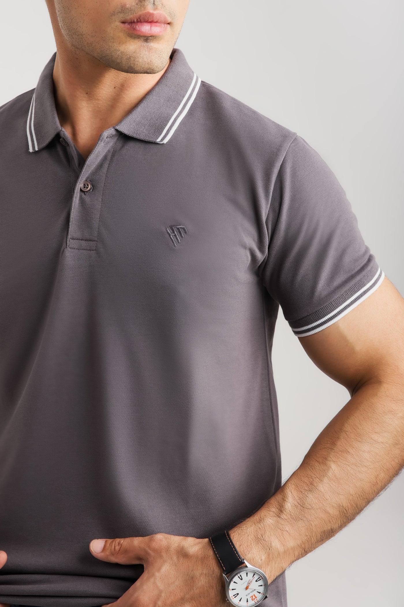 DARK GREY TIPPING POLO