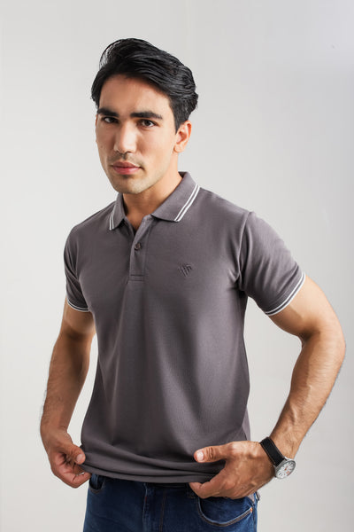 DARK GREY TIPPING POLO