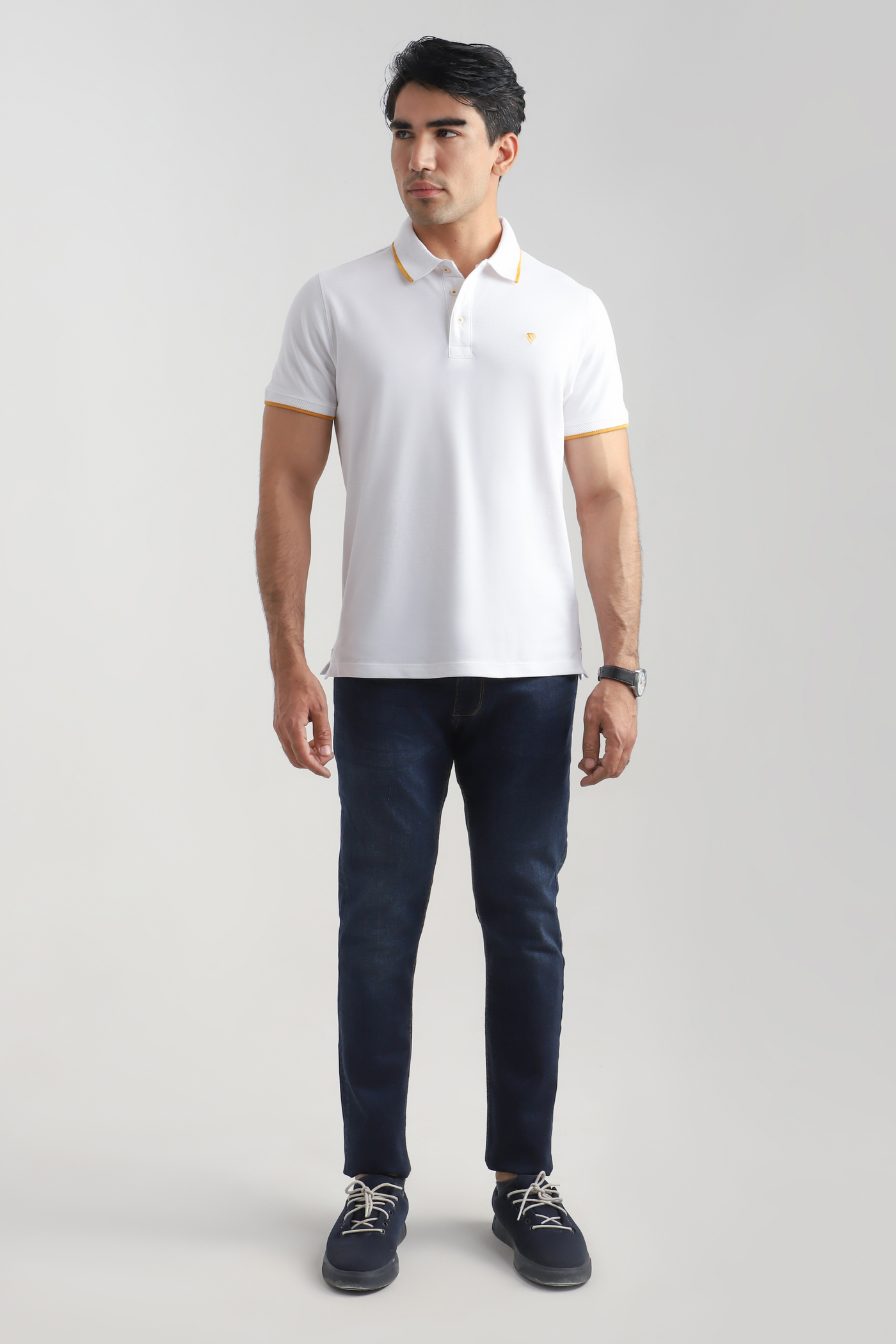 WHITE JACQUARD COLLAR POLO