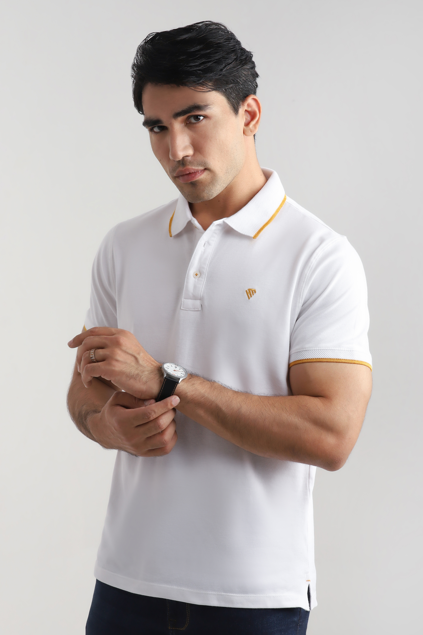 WHITE JACQUARD COLLAR POLO