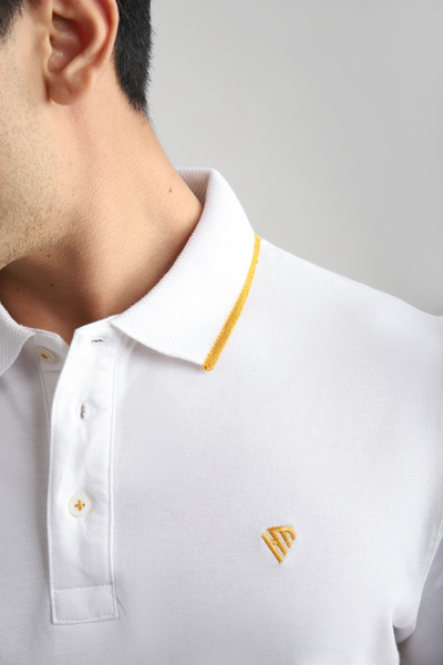 WHITE JACQUARD COLLAR POLO