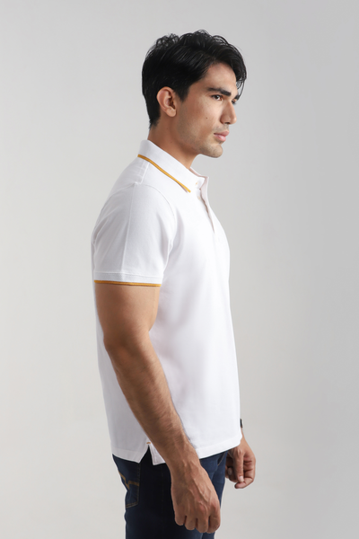 WHITE JACQUARD COLLAR POLO