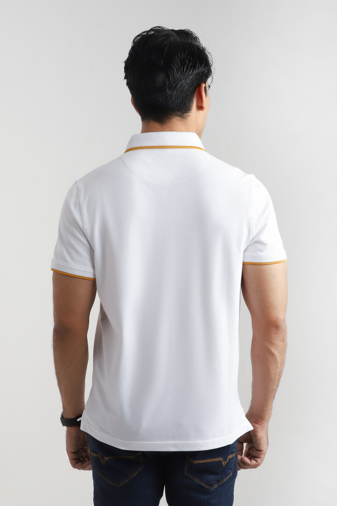 WHITE JACQUARD COLLAR POLO