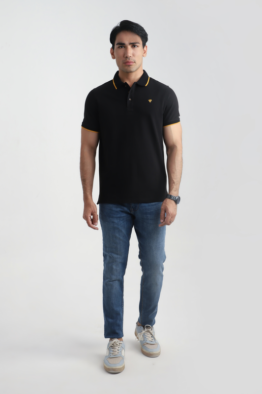 BLACK JACQUARD COLLAR POLO